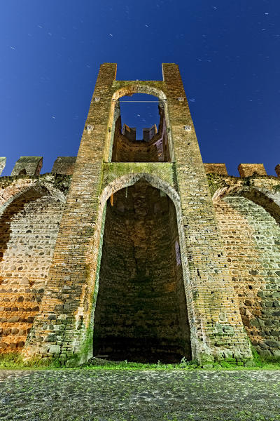 Medieval tower of the fortified town of Montagnana.  Padova province, Veneto, Italy, Europe.