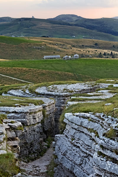 The Italian trenches of the Great War at Malga Pidocchio on the Lessinia plateau. Erbezzo, Verona province, Veneto, Italy, Europe.