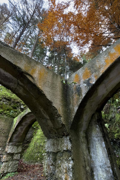 Concrete structure of the Austro-Hungarian command of the Great War. Virti, Folgaria, Alpe Cimbra, Trento province, Trentino Alto-Adige, Italy, Europe.