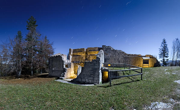 Mount Rust: optical communication station of the Great War. Its function was to collect messages sent from the frontline and transmit them to military commands. Lavarone, Alpe Cimbra, Trento province, Trentino Alto-Adige, Italy, Europe.