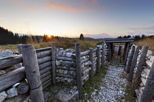 Austro-Hungarian trenches in Millegrobbe. Lavarone, Cimbra Alp, Trento province, Trentino Alto-Adige, Italy, Europe.