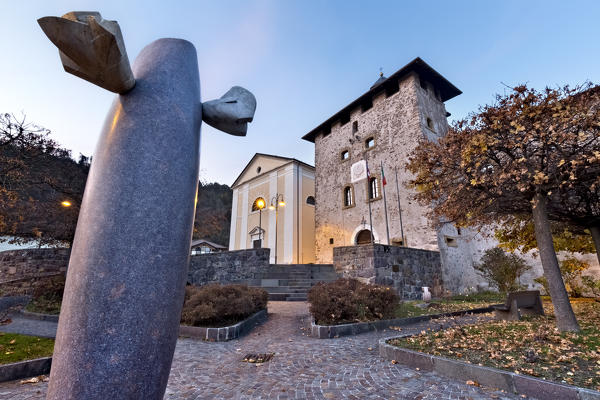 Artistic work at the Roccabruna castle and the San Martino church in Fornace. Trento province, Trentino Alto-Adige, Italy, Europe.