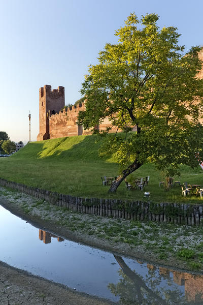 Castelfranco Veneto: medieval tower of the fortified city. Treviso province, Veneto, Italy, Europe.