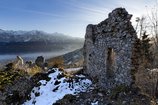 Medieval vestiges of the Castellalto castle. Telve, Valsugana, Trento province, Trentino Alto-Adige, Italy, Europe.