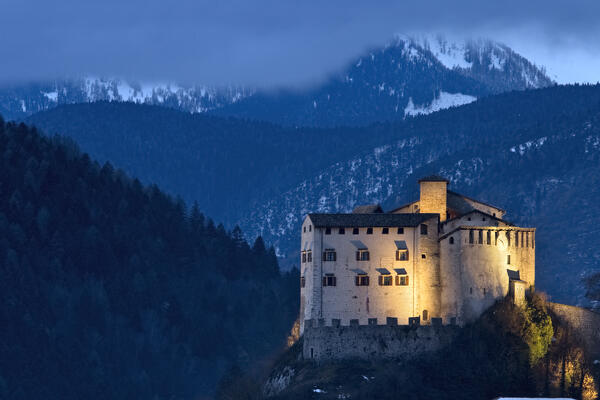 The medieval mountain fortress of Stenico. Giudicarie, Trento province, Trentino Alto-Adige, Italy, Europe.