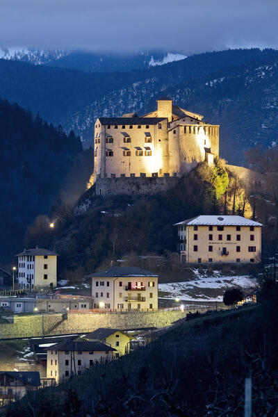 Stenico: the medieval castle and the village. Giudicarie, Trento province, Trentino Alto-Adige, Italy, Europe.