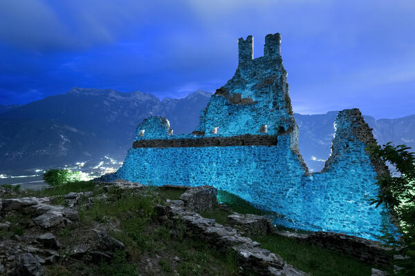 Ghostly ruins of Selva Castle. Levico Terme, Valsugana, Trento province, Trentino Alto-Adige, Italy, Europe.