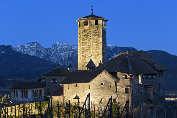 The medieval tower of Castel Valer is the highest in the province of Trento. Tassullo, Non Valley, Trento province, Trentino Alto-Adige, Italy, Europe.