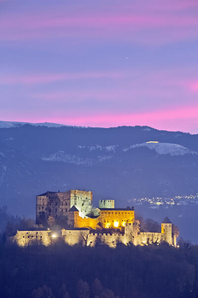 Pergine castle is one of the most famous gothic buildings in Trentino. Pergine Valsugana, Trento province, Trentino Alto-Adige, Italy, Europe.
