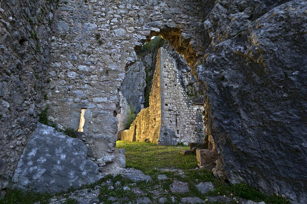 Gateway of Corno Castle. Isera, Trento province, Trentino Alto-Adige, Italy, Europe. 