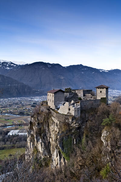 San Giovanni Castle is a medieval fortress overlooking the Chiese Valley. Bondone, Giudicarie, Trento province, Trentino Alto-Adige, Italy, Europe. 