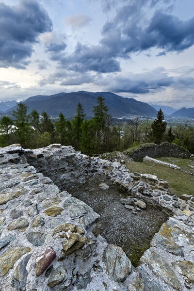 The Sicconi tower: the basement of the keep is what survives of the ancient medieval castle of the Sicconi dinasty. Caldonazzo, Trento province, Trentino Alto-Adige, Italy, Europe.