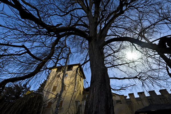 Spooky night at the Seregnano castle. Civezzano, Trento province, Trentino Alto-Adige, Italy, Europe.