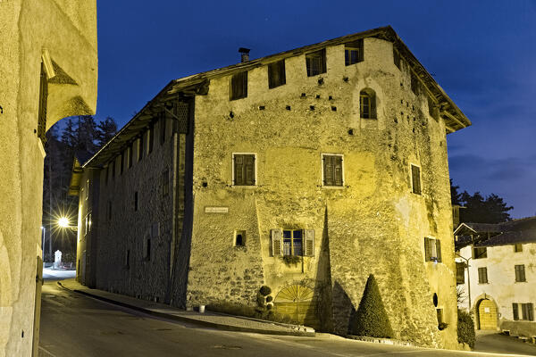 The Palazzo Nero (Black Palace) in Coredo is a medieval courthouse that was the site of the most famous witchcraft trial in Trentino. Non Valley, Trento province, Trentino Alto-Adige, Italy, Europe.