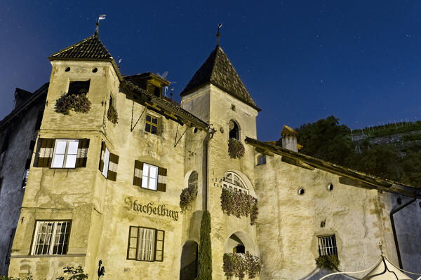 Stachelburg Castle in Nalles was a fortified Renaissance residence and today is a Tyrolean restaurant. Bolzano province, Trentino Alto-Adige, Italy, Europe.