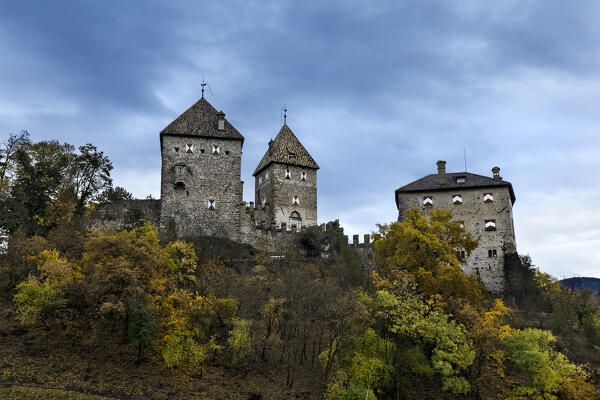 The medieval Wehrburg Castle has the rare characteristic of having two keep. Tisens/Tesimo, Bolzano province, Trentino Alto-Adige, Italy, Europe.