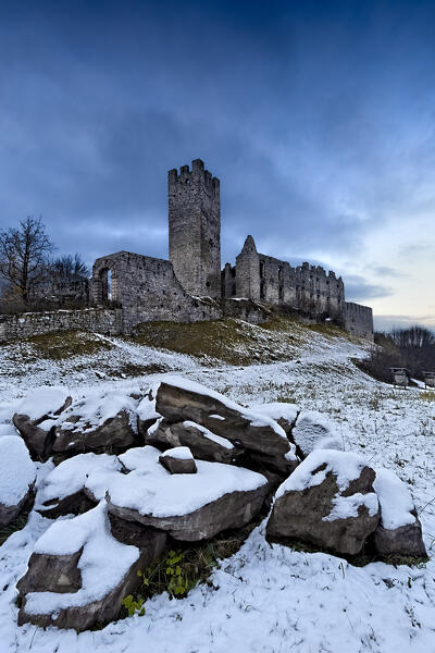 The medieval ruins of Belfort castle consist of the high keep and the noble palace. Spormaggiore, Trento province, Trentino Alto-Adige, Italy, Europe.