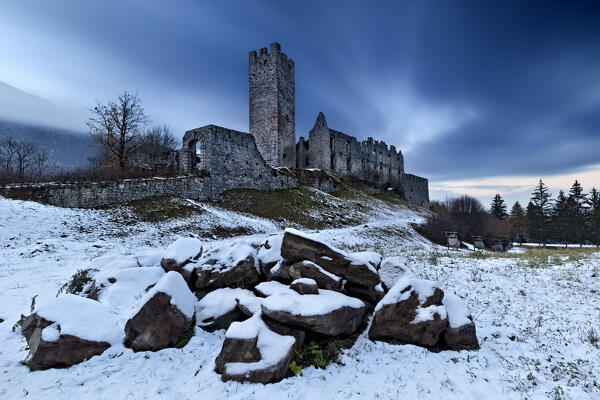 Belfort castle is one of the most fascinating medieval ruins in Trentino. Spormaggiore, Trento province, Trentino Alto-Adige, Italy, Europe.