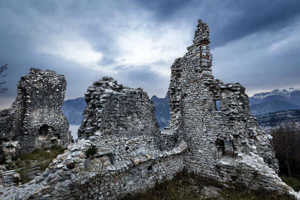 The medieval ruins of Penede Castle. Nago Torbole, Trentino, Italy, Europe.