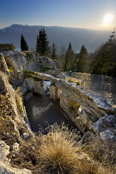 The Oberwiesen outpost is a Habsburg fortification from the Great War. Luserna, Alpe Cimbra, Trentino, Italy.