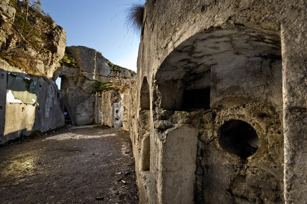 Interior of the Oberwiesen outpost: Austro-Hungarian fortification from the Great War in Luserna. Alpe Cimbra, Trento province, Trentino Alto Adige, Italy.