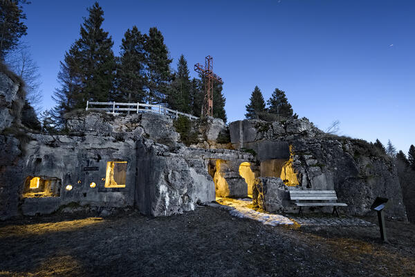 The Oberwiesen outpost is a Habsburg fortification from the Great War. Luserna, Alpe Cimbra, Trentino, Italy.