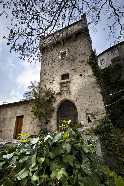 Entrance tower of the medieval castle of Presule/Prösels. Fiè allo Sciliar/Völs am Schlern, province of Bolzano, Trentino Alto Adige, Italy.