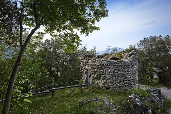 The medieval ruins of the church-tower of San Giovanni alla Pinza. Riva del Garda, Trento province, Trentino Alto Adige, Italy.