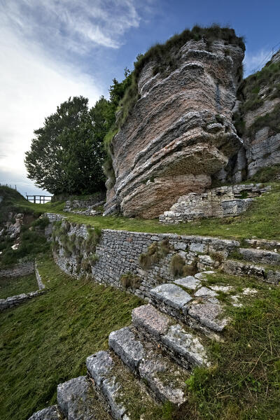 Corno della Paura: vestiges of stairways and barracks of the Italian army of the Great War. Avio, Trentino , Italy.