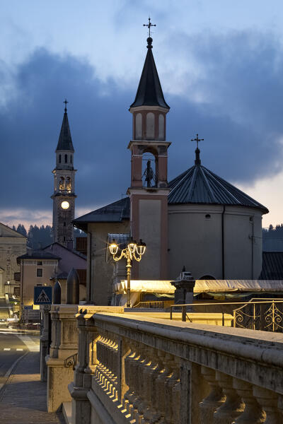 Village of Gallio: the church of San Bartolomeo and the church of Santa Maria delle Grazie. Seven Municipalities, Veneto, Italy.