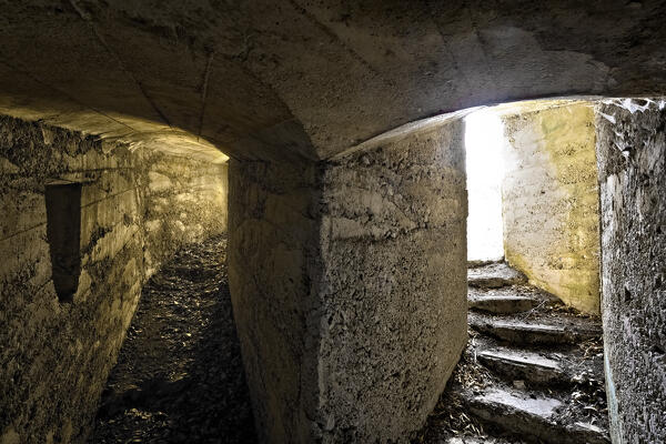 Tunnels of the Great War fortifications in the Austro-Hungarian stronghold of Mount Celva. Trento, Trentino, Italy