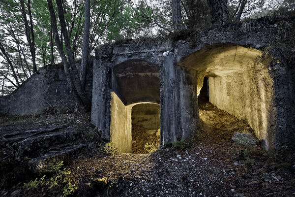 Tunnels of the Great War fortifications in the Austro-Hungarian stronghold of Mount Celva. Trento, Trentino, Italy