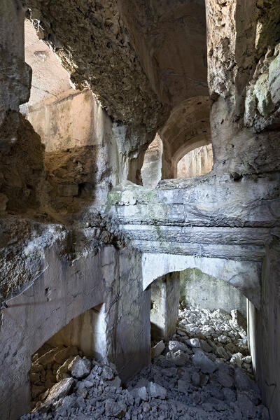 Fort Busa Verle: corridors and casemates of the Habsburg fortress of the Great War. Vezzena, Levico Terme, Trentino, Italy.