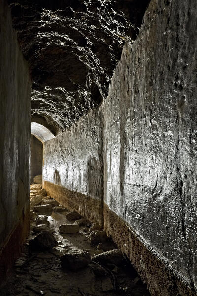 Fort Busa Verle: corridors and casemates of the Habsburg fortress of the Great War. Vezzena, Levico Terme, Trentino, Italy.