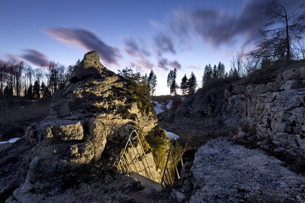 Fort Luserna: the ruins of the Viaz outpost. Luserna, Cimbra Alp, Trentino, Italy.