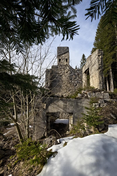 The Green House: Austro-Hungarian fortified building from the Great War in the Cost'Alta woods. Luserna, Alpe Cimbra, Trentino, Italy.