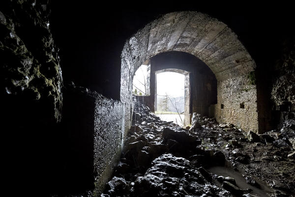 Interior of a Habsburg bunker from the Great War. Luserna, Alpe Cimbra, Trentino, Italy.