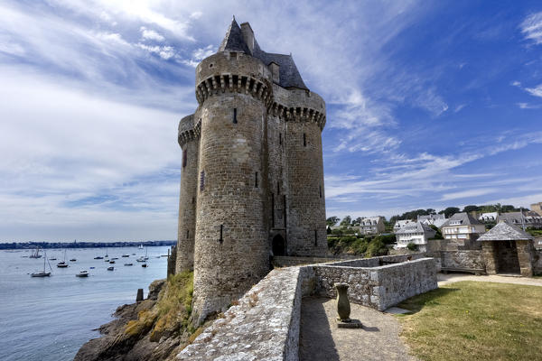 Solidor tower in Saint-Malo, Ille-et-Vilaine department, Brittany, France. The military building was built in the Middle Ages to control access to the river Rance.