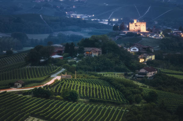 Dusk in Grinzane Castle, Grinzane Cavour, Piedmont, Italy