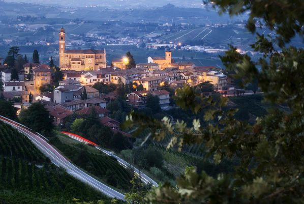 Dusk on a village in Langhe, Castiglione Tinella, Piedmont, Italy