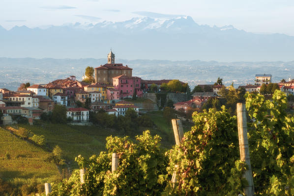 The village of Mango with the Pink mount on the background, Mango, Piedmont, Italy