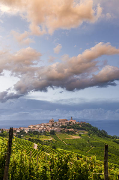 Pinky clouds on La Morra after a thunderstorm, Piedmont, Italy