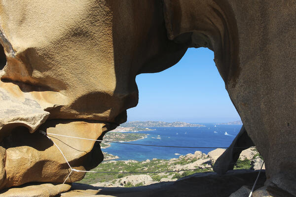 Panoramic view from inside the Bear's Rock, Palau, Sassari province, Sardinia, Italy, Europe.
