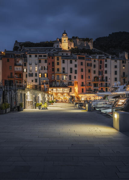 Night on the village of Portovenere, Unesco World Heritage Site, municipality of Porto Venere, La Spezia province, Liguria district, Italy, Europe