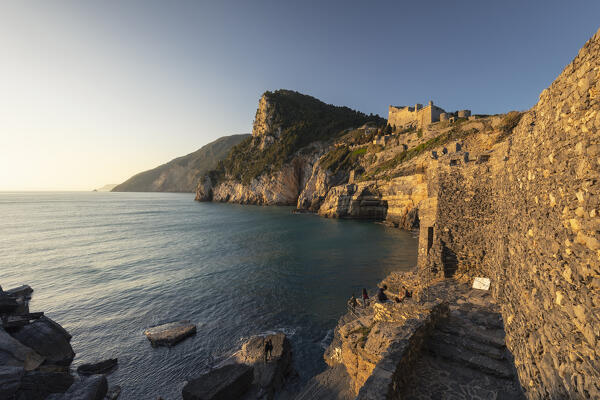 Sunset in Byron's Cave, municipality of Portovenere, La Spezia province, Liguria, Italy, Europe