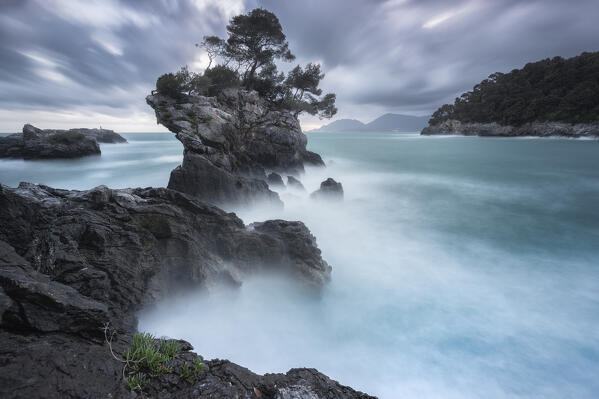 Beautiful view on the Ligurian cliffs, Eco del Mare area, Fiascherino, municipality of Lerici, La Spezia province, Liguria district, Italy, Europe