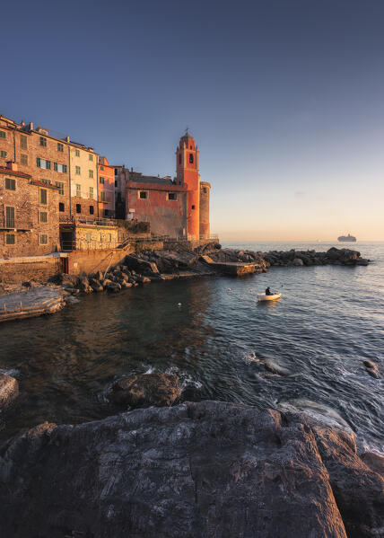 Sunset on the village of Tellaro, municipality of Lerici, La Spezia province, Liguria district, Italy, Europe