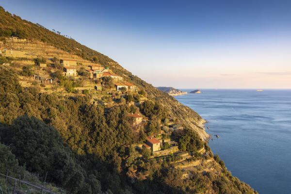 panoramic views from Schiara along the Ligurian paths, in the Tramonti di Biassa area, National Park of Cinque Terre, La Spezia province, Liguria district, Italy, Europe
