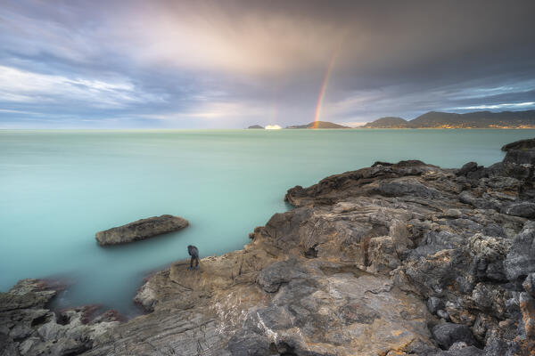 Hunting for rainbows, Trigliano cliff, Tellaro, municipality of Lerici, La Spezia province, Liguria district, Italy, Europe
