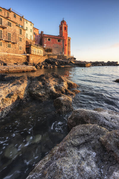 Sunset on the village of Tellaro, municipality of Lerici, La Spezia province, Liguria district, Italy, Europe